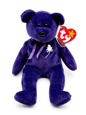 TY Beanie Baby “Princess Diana” Bear with Embroidered White Rose and TY Tag
